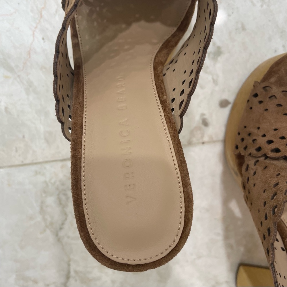 VERONICA BEARD {5M} Platform Mules "Gaynor" Brown Suede - Picture 8 of 10